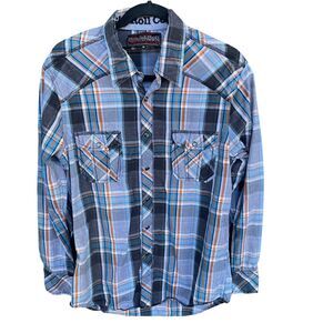 Rock & Roll Cowboy Pearl Snap Shirt Mens Medium Long Sleeve Plaid Western Cowboy